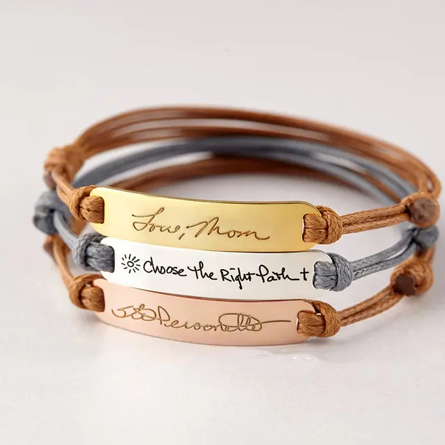 Bracelet corde artisanal personnalisable pour couple , acier inoxydable  bijoux cadeau mixte