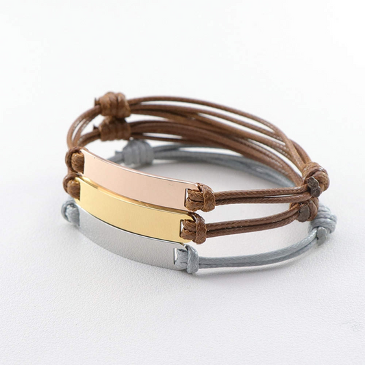 Bracelet corde artisanal personnalisable pour couple , acier inoxydable  bijoux cadeau mixte