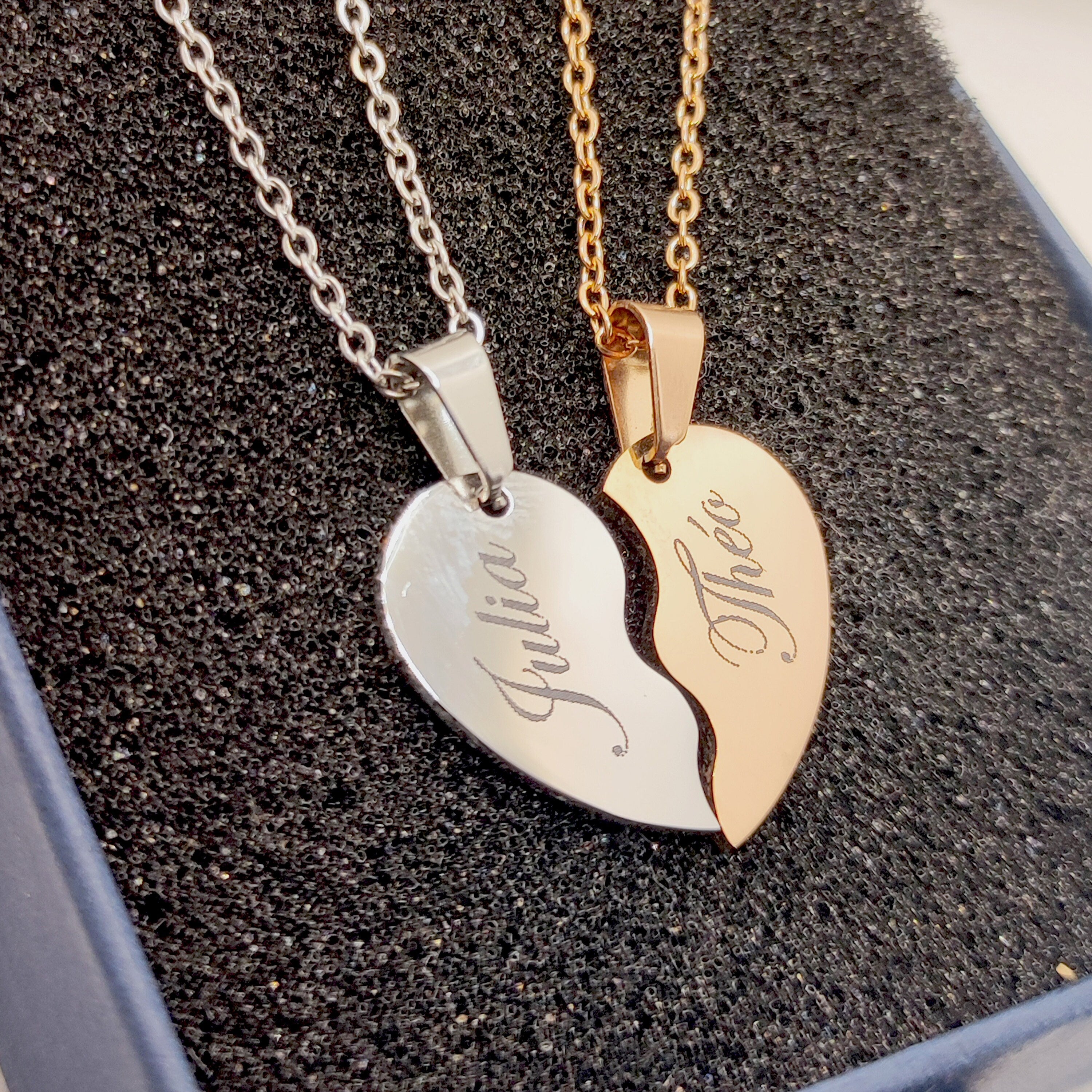 customizable engraved heart couple necklace, engraved jewelry, mom gift pendant, stainless steel birthday, Christmas gift